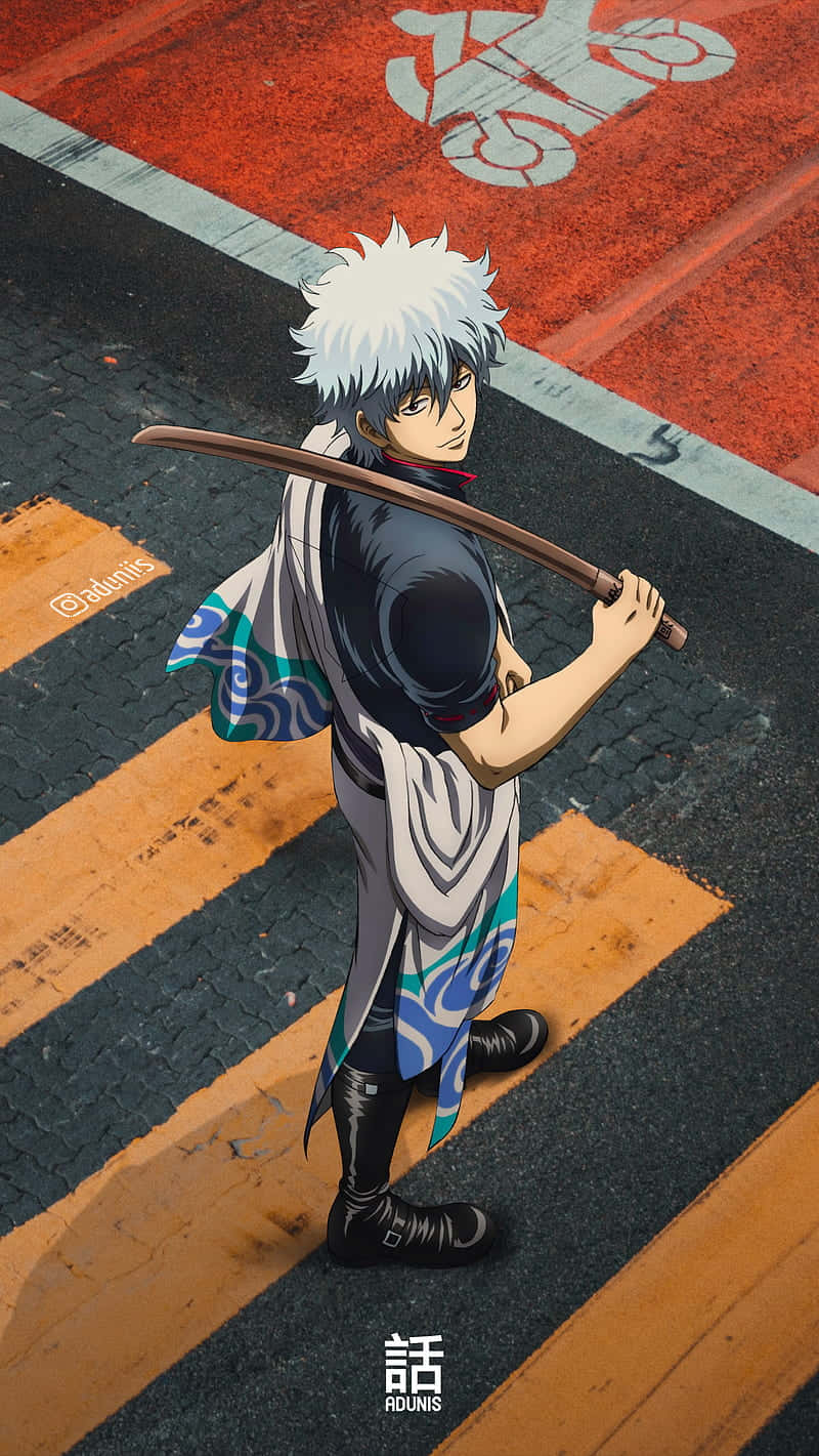 Gintama, white hair, sword, HD Phone Wallpaper