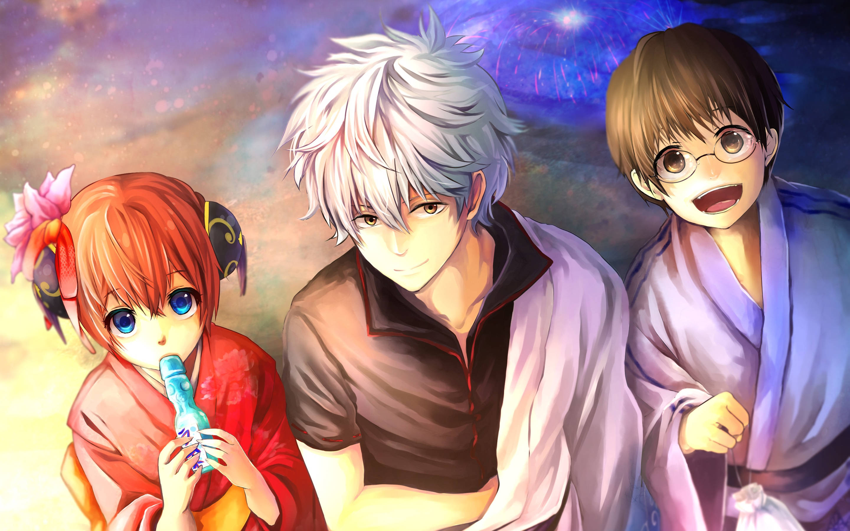 Gintama, anime characters, traditional robes, 2K Desktop Wallpaper