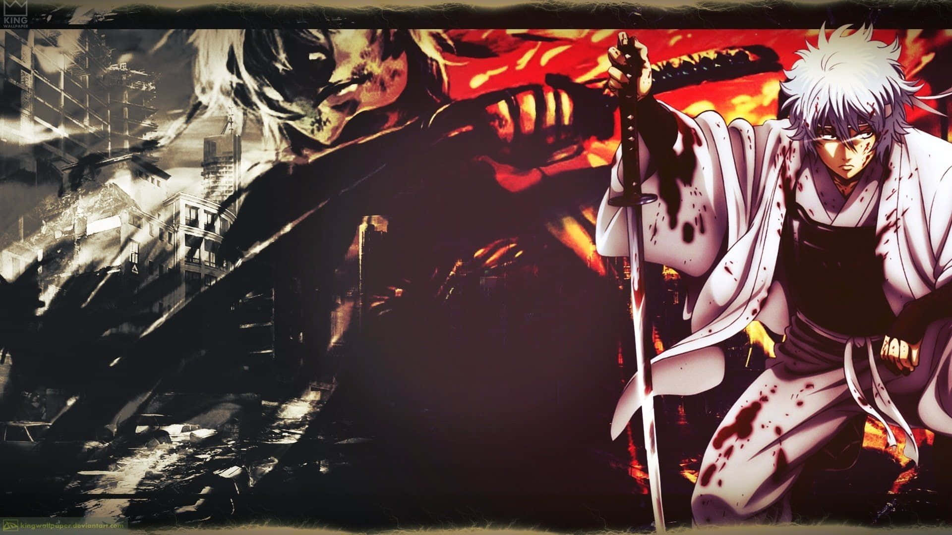 Gintama, white-haired anime warrior, katana, Full HD Desktop Wallpaper