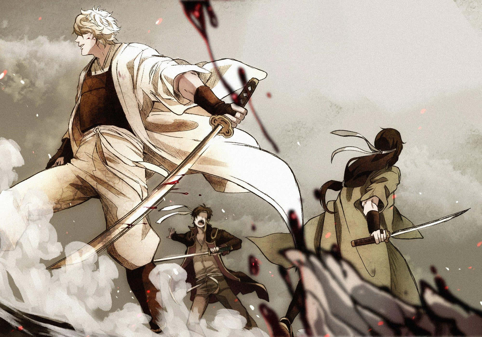 Gintoki Sakata, samurai attire, smoky battlefield, Full HD Desktop Wallpaper
