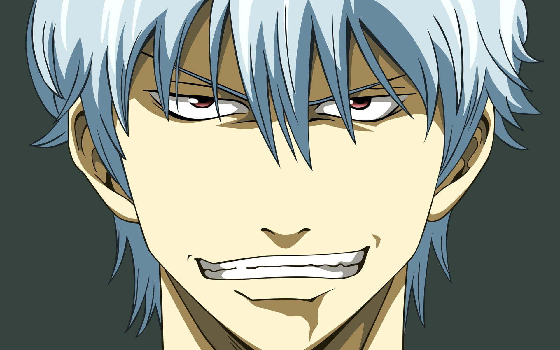 Gintoki Sakata, spiky blue hair, intense red eyes, Full HD Desktop Wallpaper