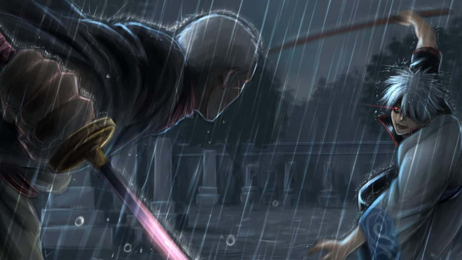 Gintoki Sakata, samurai warrior, rain-soaked graveyard, Full HD Desktop Wallpaper