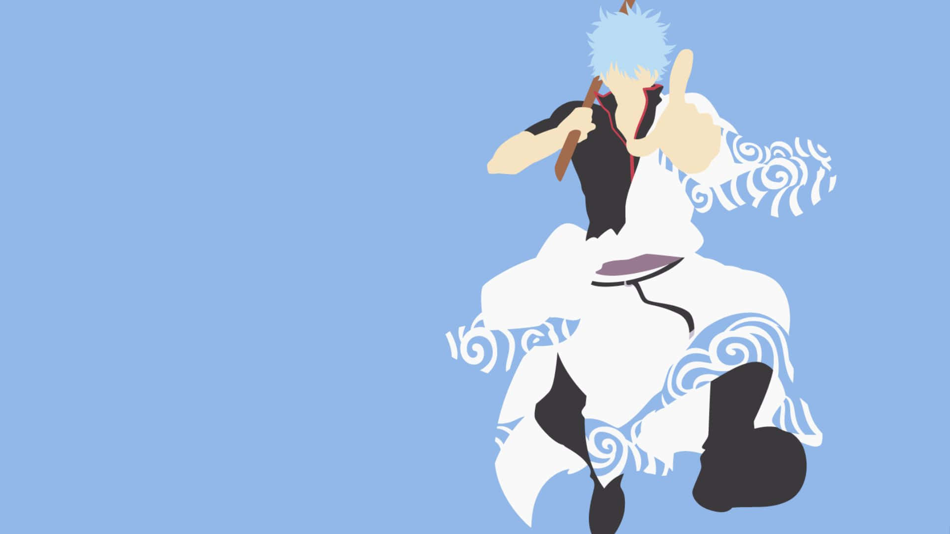 Gintoki Sakata, spiky blue hair, white swirl-patterned robe, Full HD Desktop Wallpaper