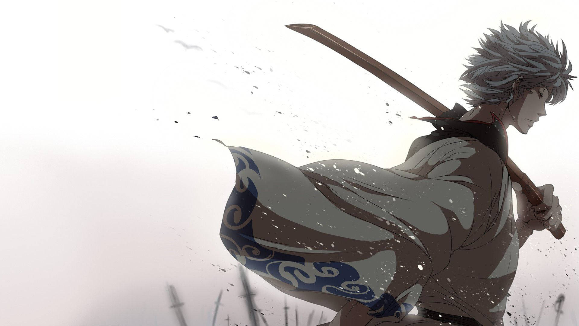 Gintoki Sakata, silver-haired, anime warrior, Full HD Desktop Wallpaper