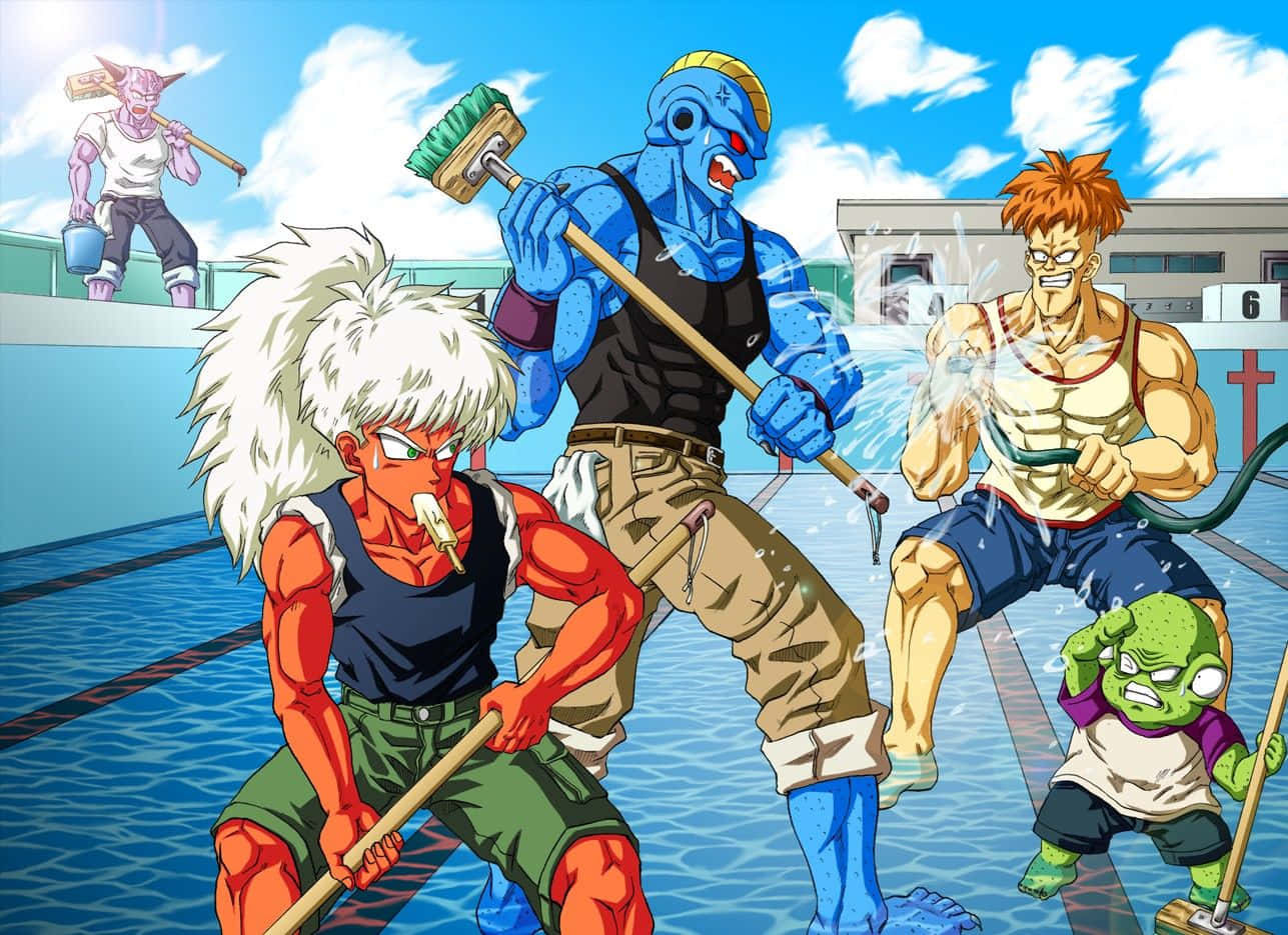 Ginyu Force, swimming pool, brooms, HD Desktop Wallpaper