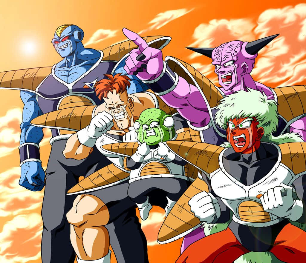 Ginyu Force, fiery orange sunset sky, anime villains, SD Desktop Wallpaper