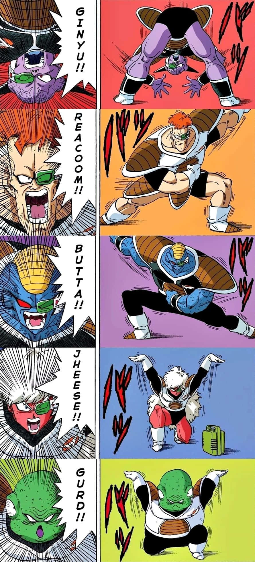 Ginyu Force, anime characters, dynamic battle poses, Full HD Phone Wallpaper