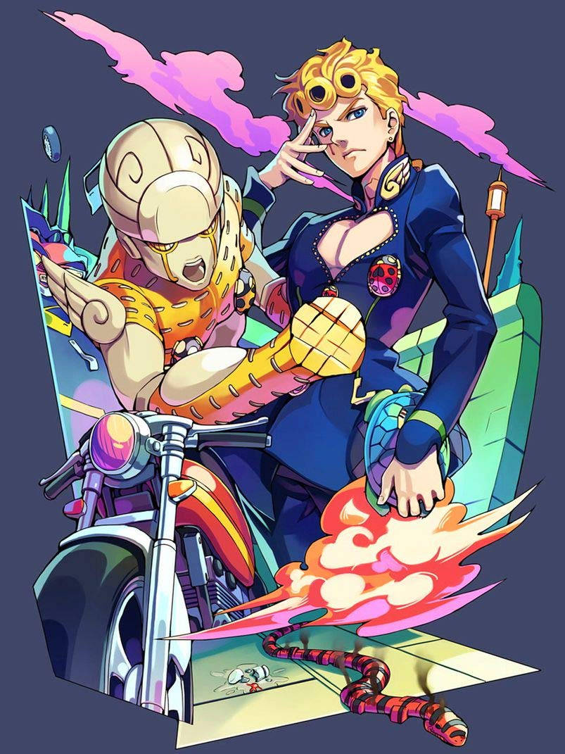 Giorno Giovanna, motorcycle, fiery exhaust, SD Phone Wallpaper