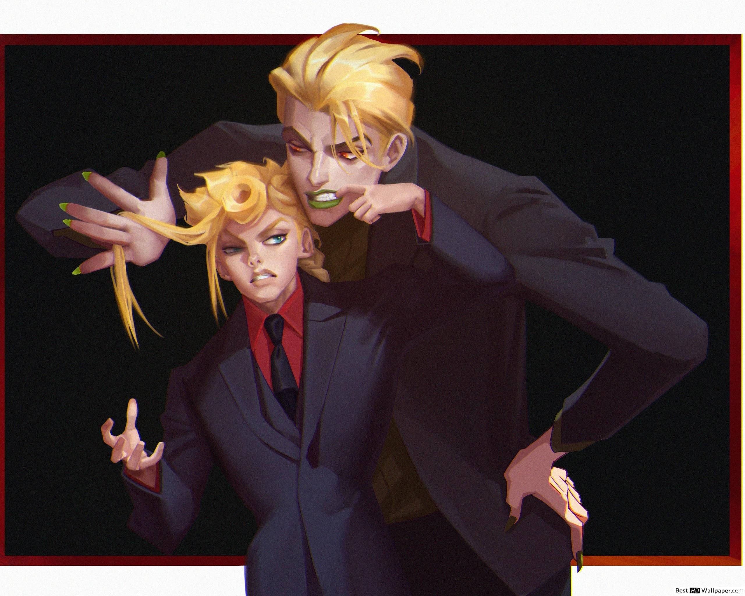Giorno Giovanna, black background, red accents, 2K Desktop Wallpaper