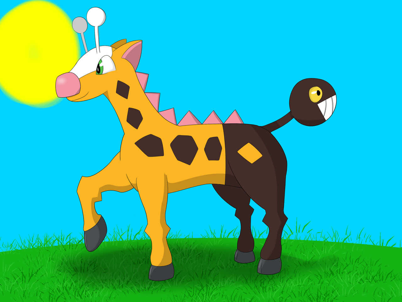 Cartoon Girafarig, dinosaur tail, antenna, HD Desktop Wallpaper