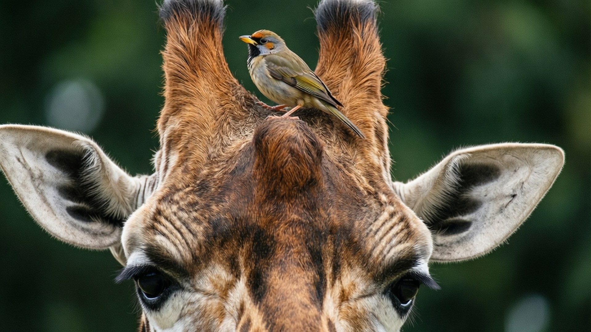 giraffe, bird, ossicones, Full HD Desktop Wallpaper