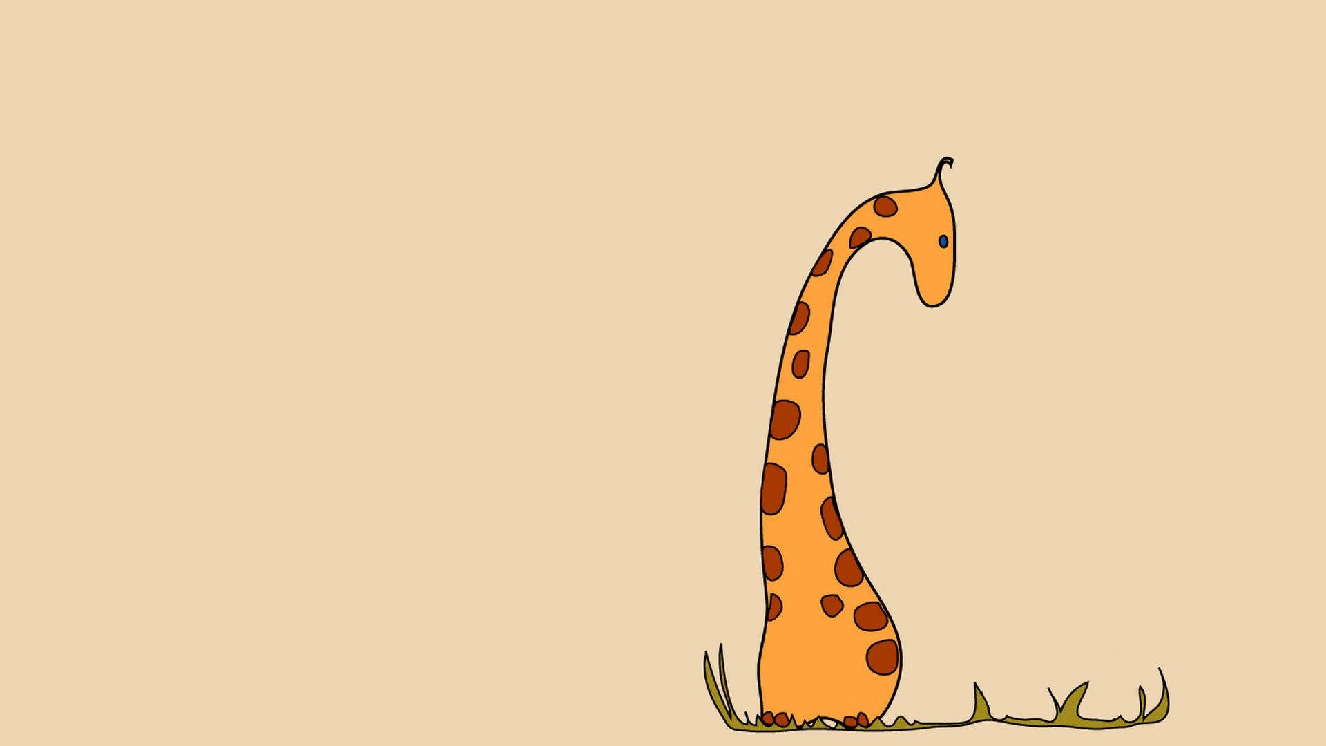 cute giraffe, minimalist cartoon giraffe, orange body, Full HD Desktop Wallpaper