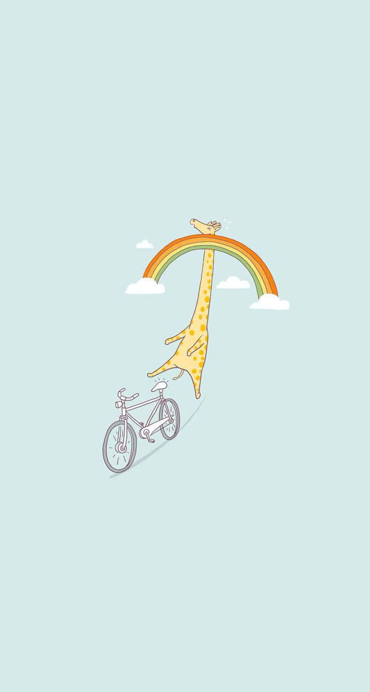 giraffe, bicycle, vibrant rainbow, HD Phone Wallpaper