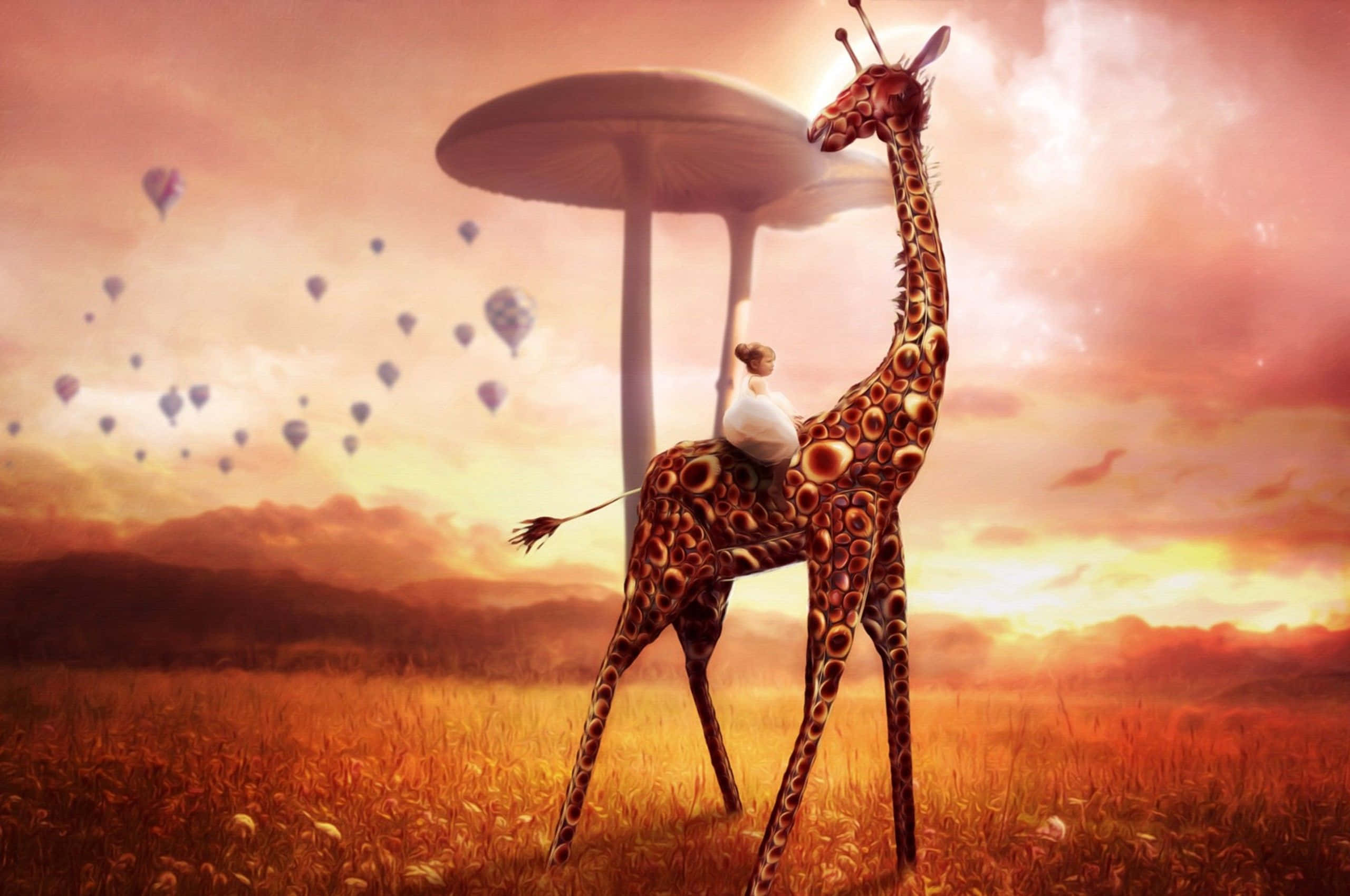 funny giraffe, giant giraffe, golden field, 2K Desktop Wallpaper