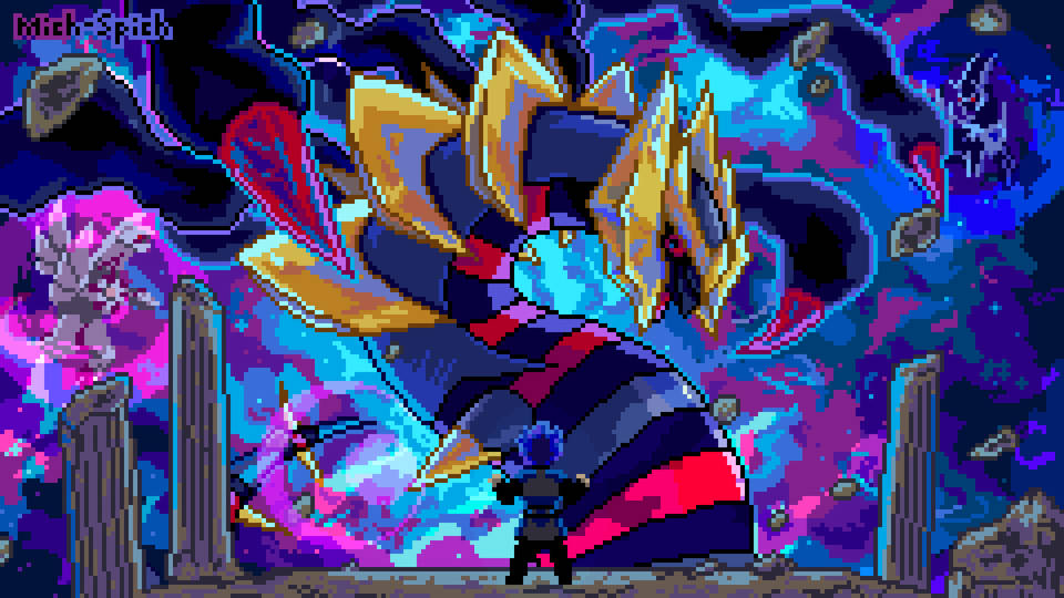 Giratina, pixel art, cosmic storm, SD Desktop Wallpaper