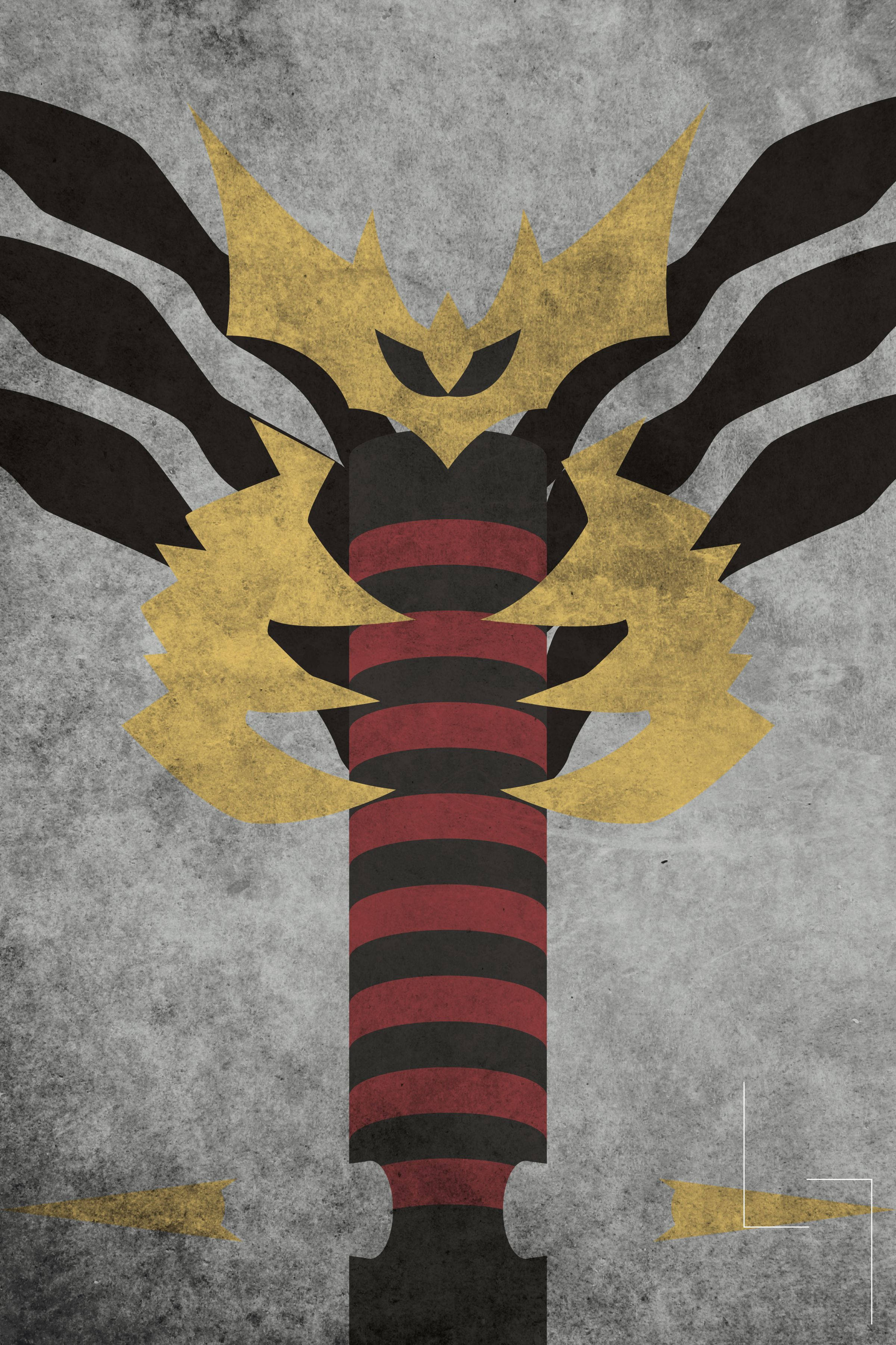 Giratina, black wings, golden flame-like features, 2K Phone Wallpaper