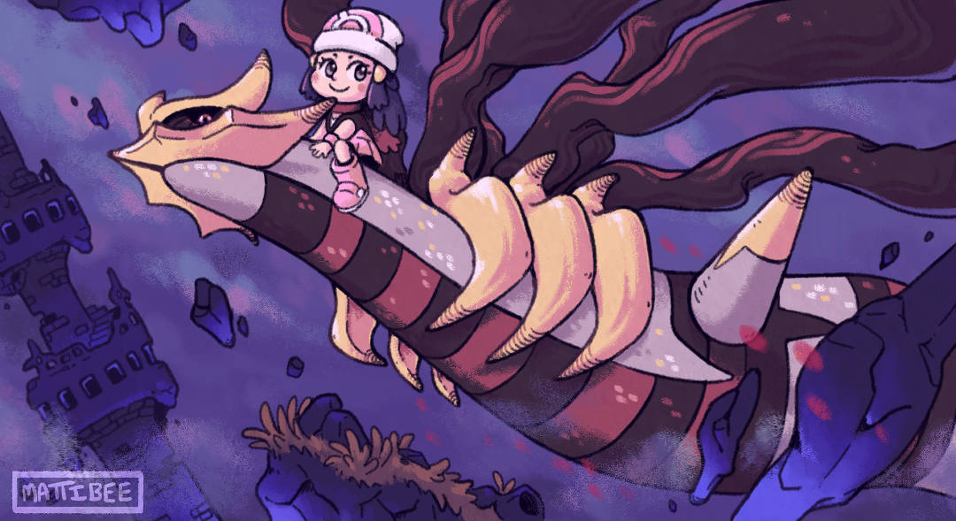 Giratina, chibi girl, striped dragon, SD Desktop Wallpaper