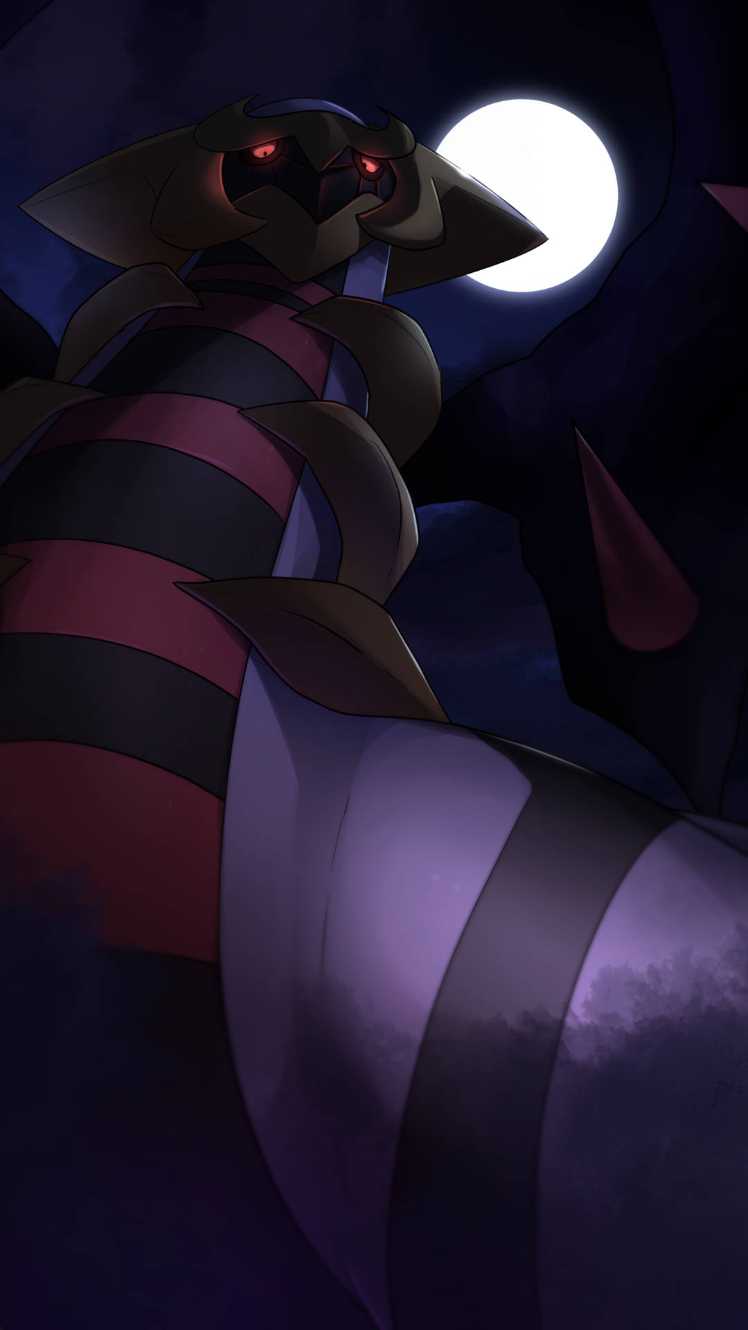 Giratina, Full Moon, anime creature, Full HD Phone Wallpaper