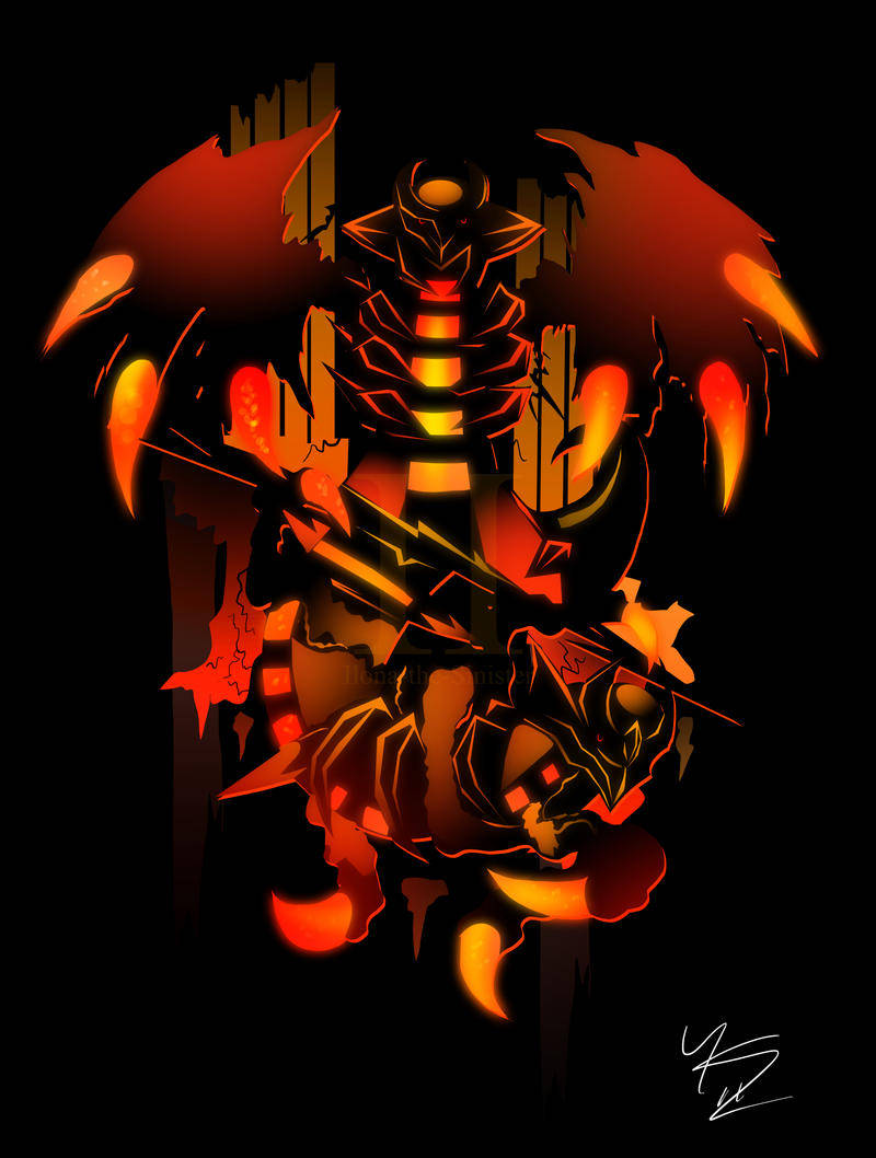 Giratina, black background, glowing orange wings, SD Phone Wallpaper
