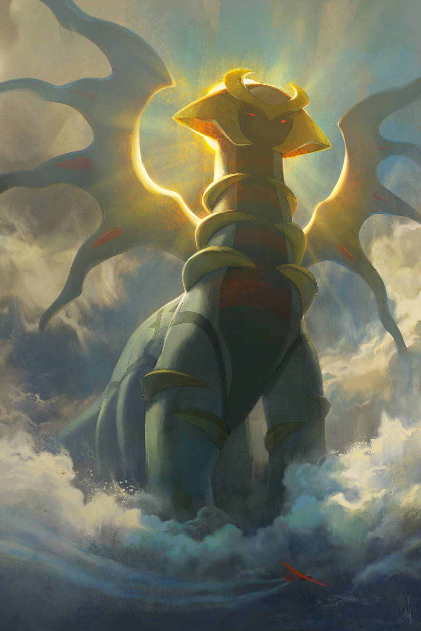 Giratina, glowing gold horn, stormy clouds, HD Phone Wallpaper