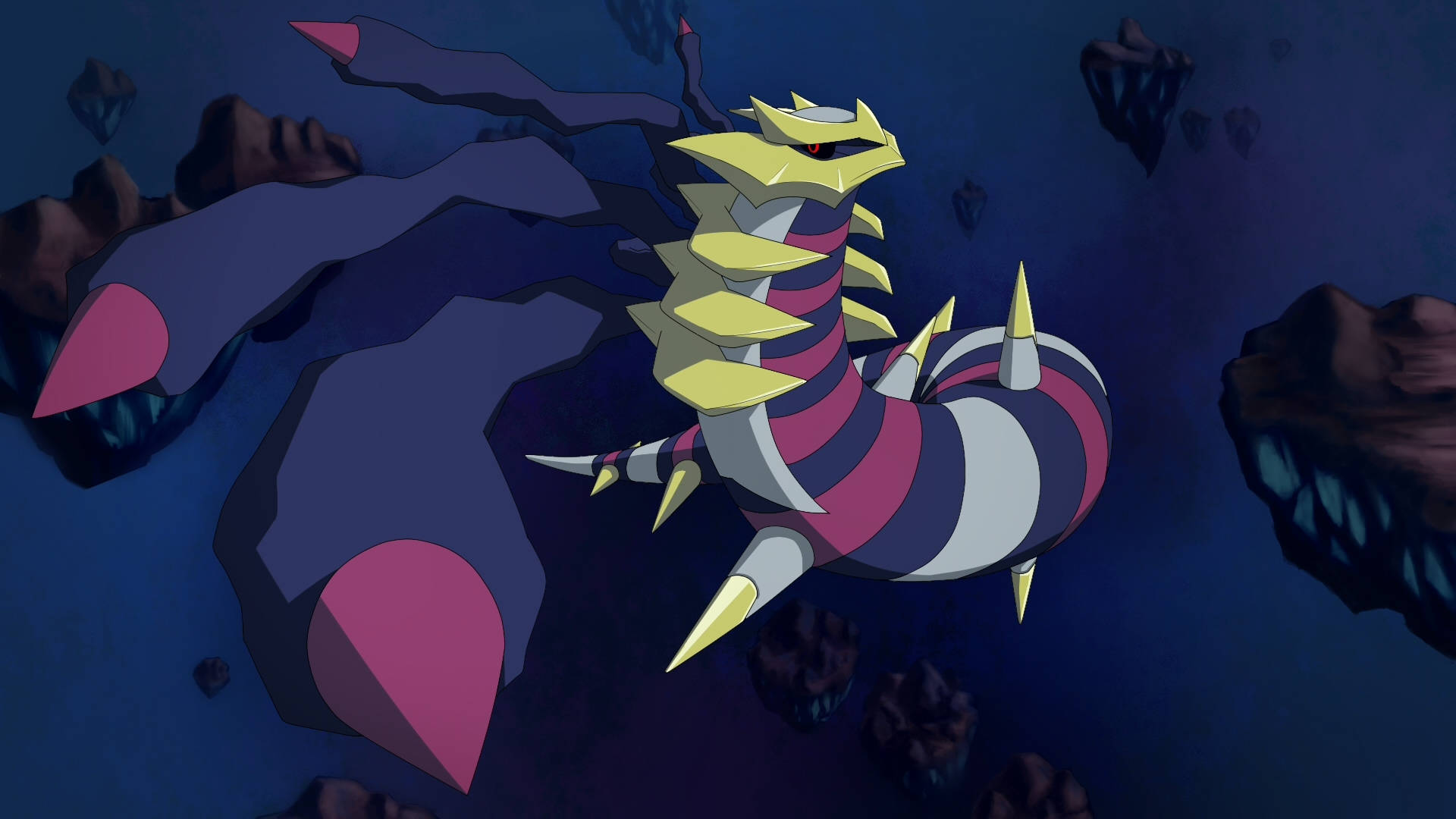 Giratina, yellow spikes, purple stripes, Full HD Desktop Wallpaper