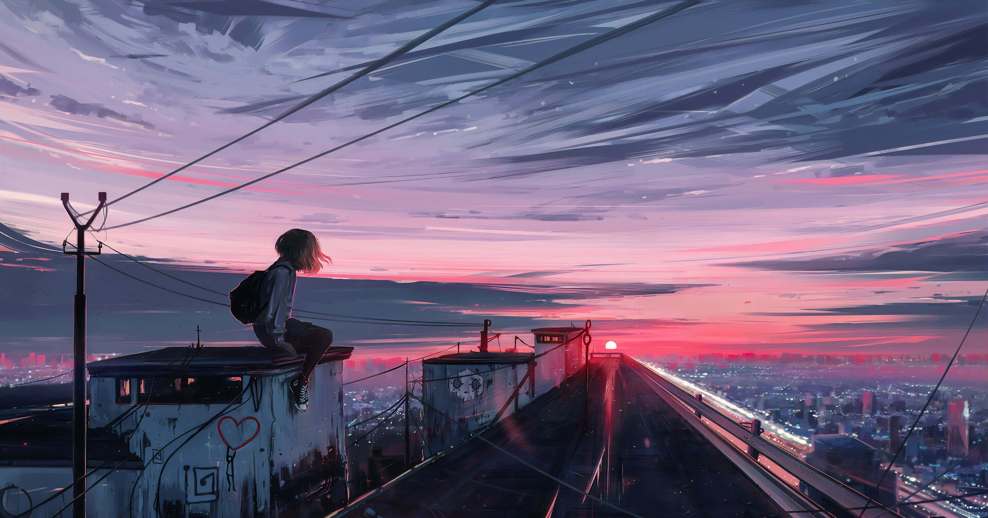 girl, rooftop, city, 4K Desktop Wallpaper