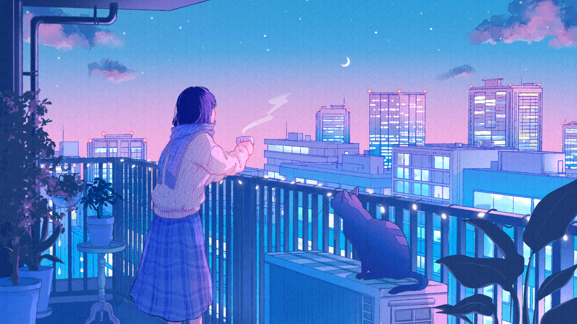 girl aesthetic desktop, cozy sweater, tea, Full HD Desktop Wallpaper