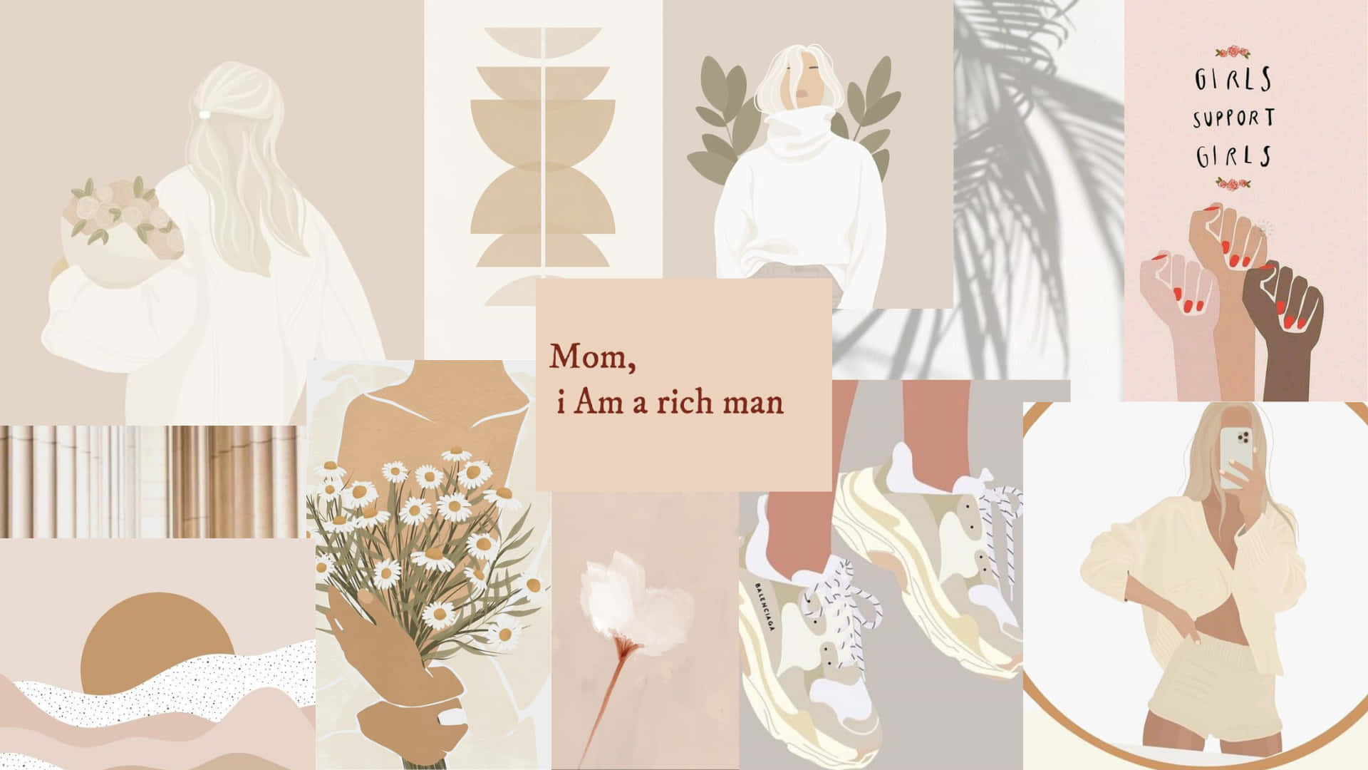 girl aesthetic desktop, pastel collage, illustrated women, Full HD Desktop Wallpaper