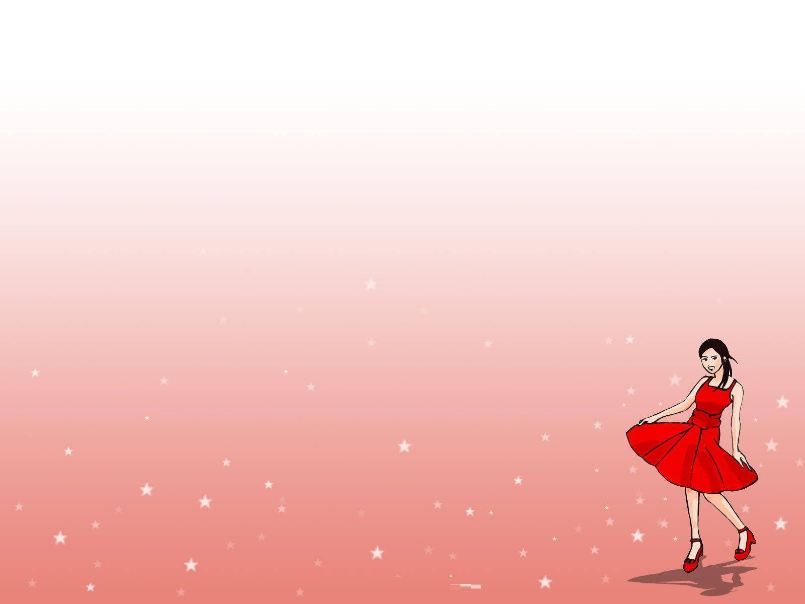 dancing girl, red dress, soft pink gradient sky, HD Desktop Wallpaper