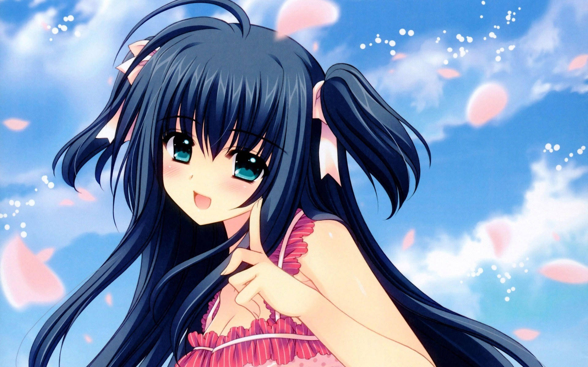 anime girl, long dark hair, blue eyes, Full HD Desktop Wallpaper