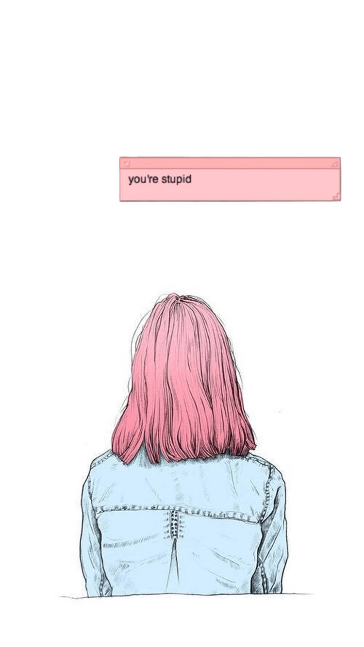 pink hair, pink chat bubble, you're stupid, HD Phone Wallpaper