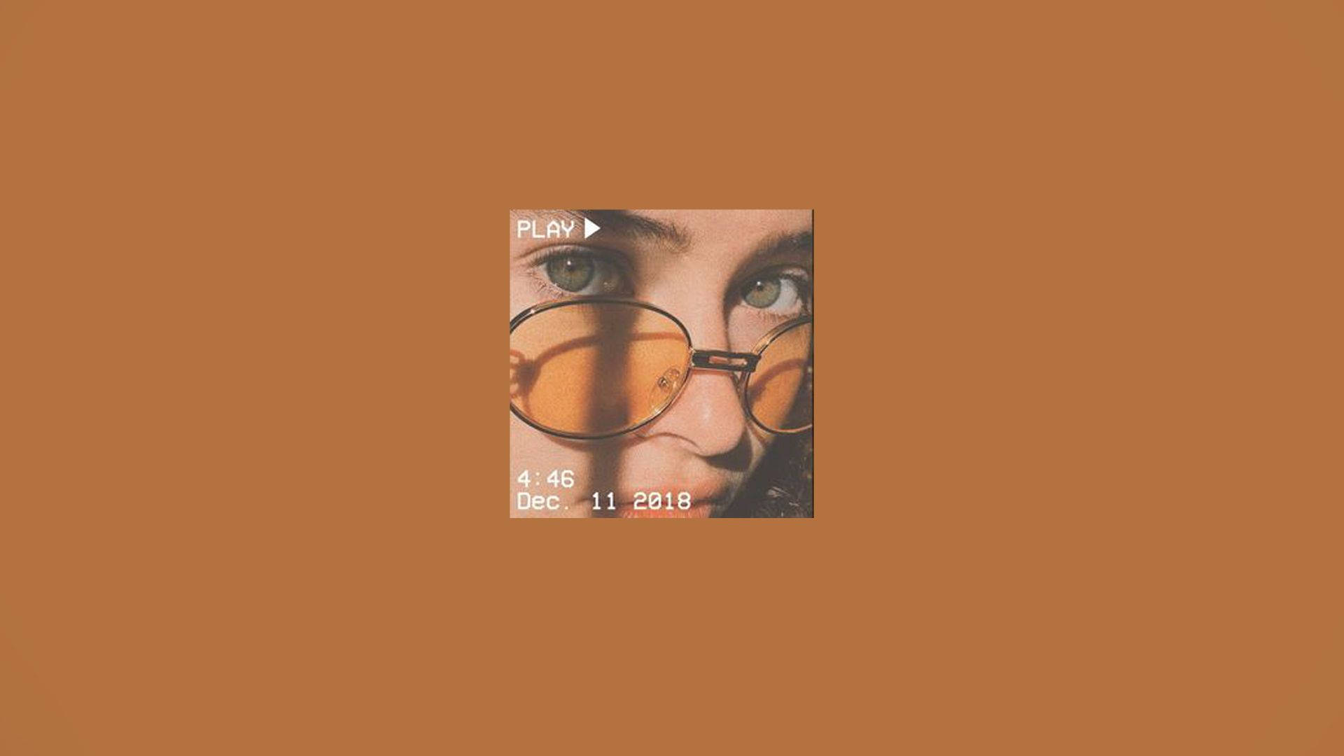 vintage golden hour girl pinterest aesthetic, round orange-tinted glasses, solid terracotta background, Full HD Desktop Wallpaper