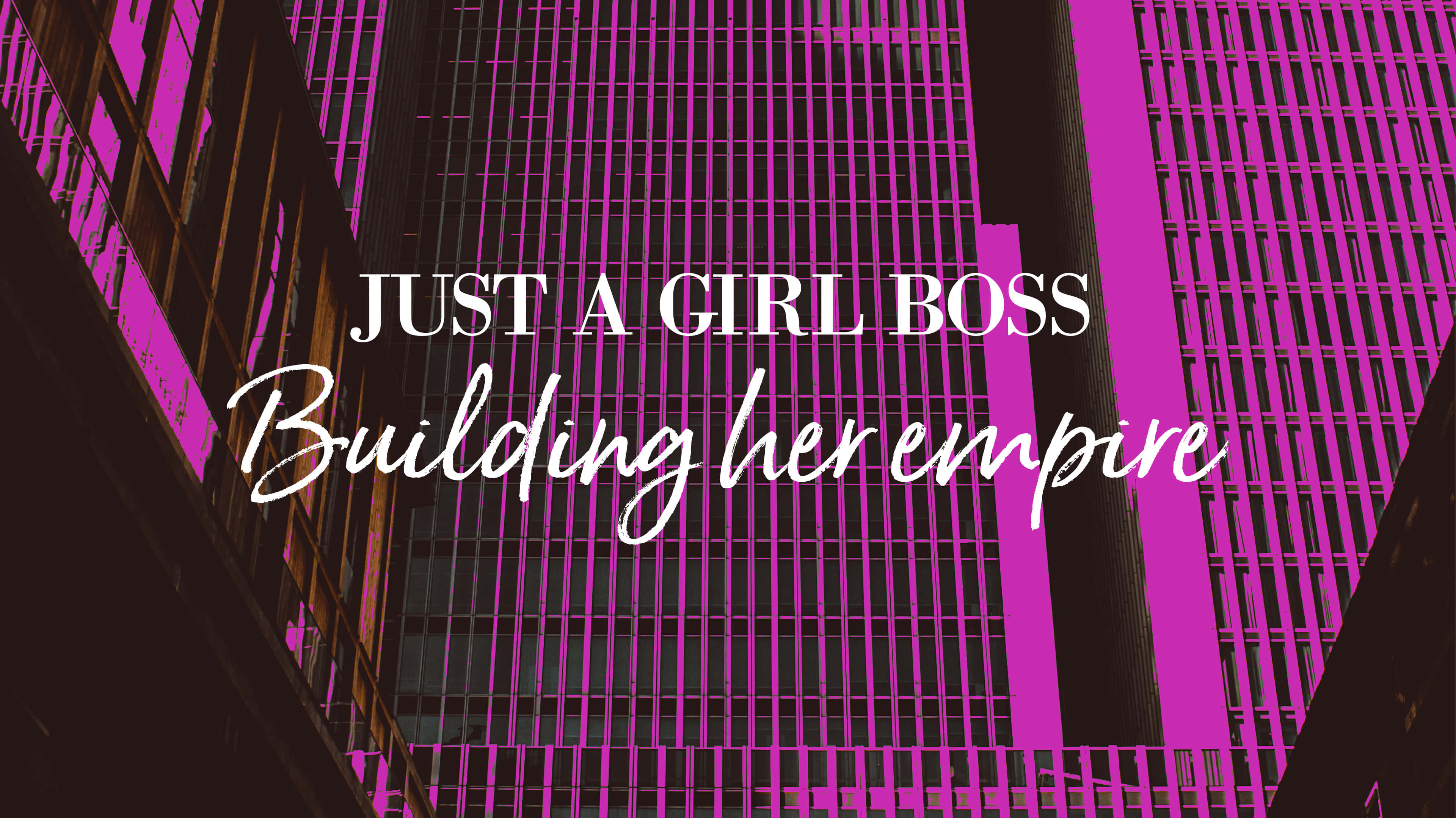 futuristic technology meeting space, bold pink skyscrapers, empowering text, 4K Desktop Wallpaper