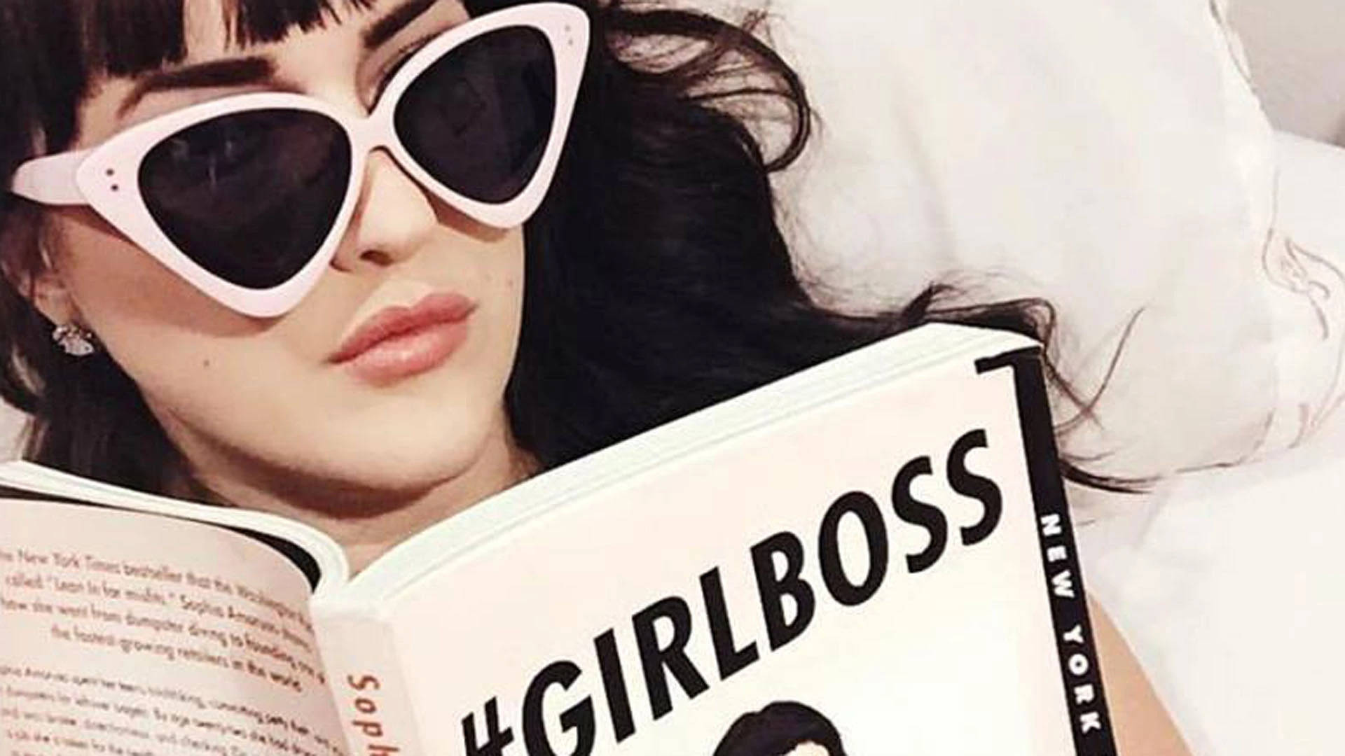 Girl Boss, white pillow, dark hair, Full HD Desktop Wallpaper