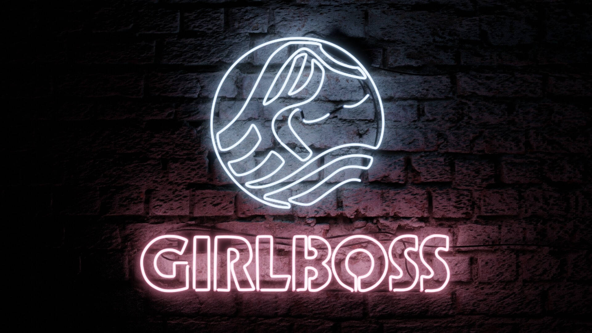 GIRLBOSS, neon sign, stylized globe, Full HD Desktop Wallpaper