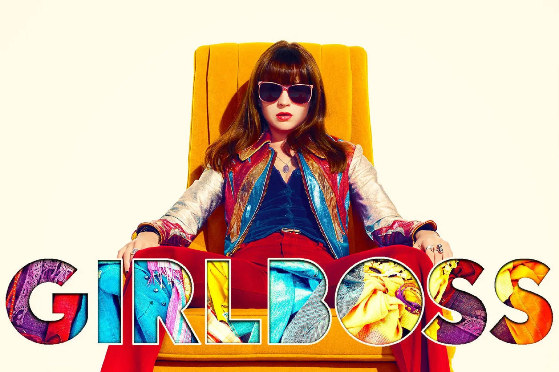 Girl Boss, yellow sofa, sunglasses, Full HD Desktop Wallpaper