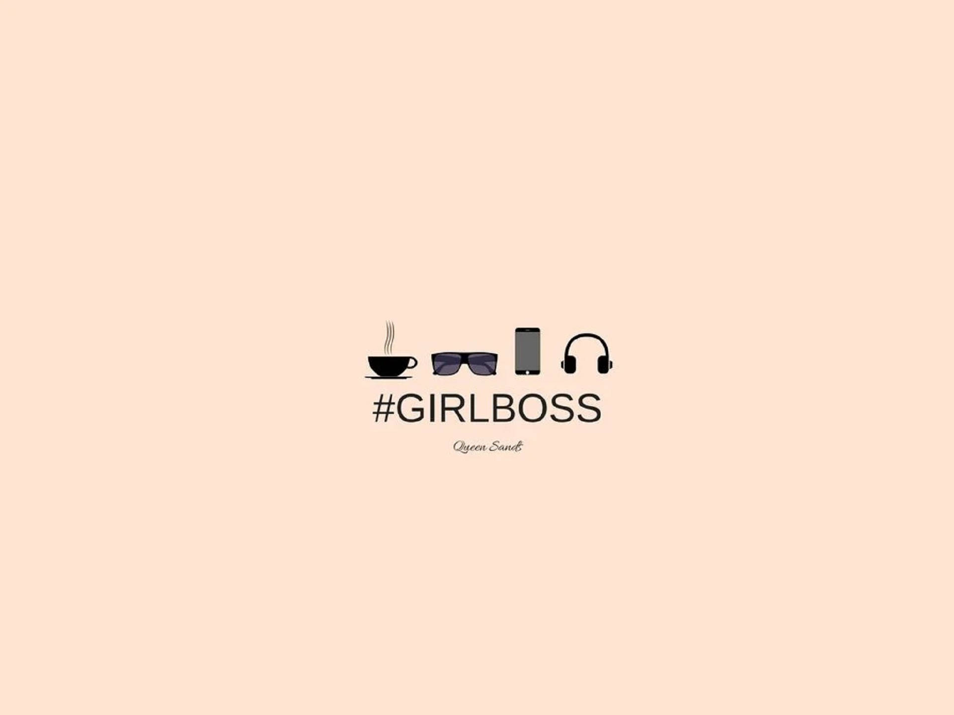 girlboss, peach background, black icons, Full HD Desktop Wallpaper