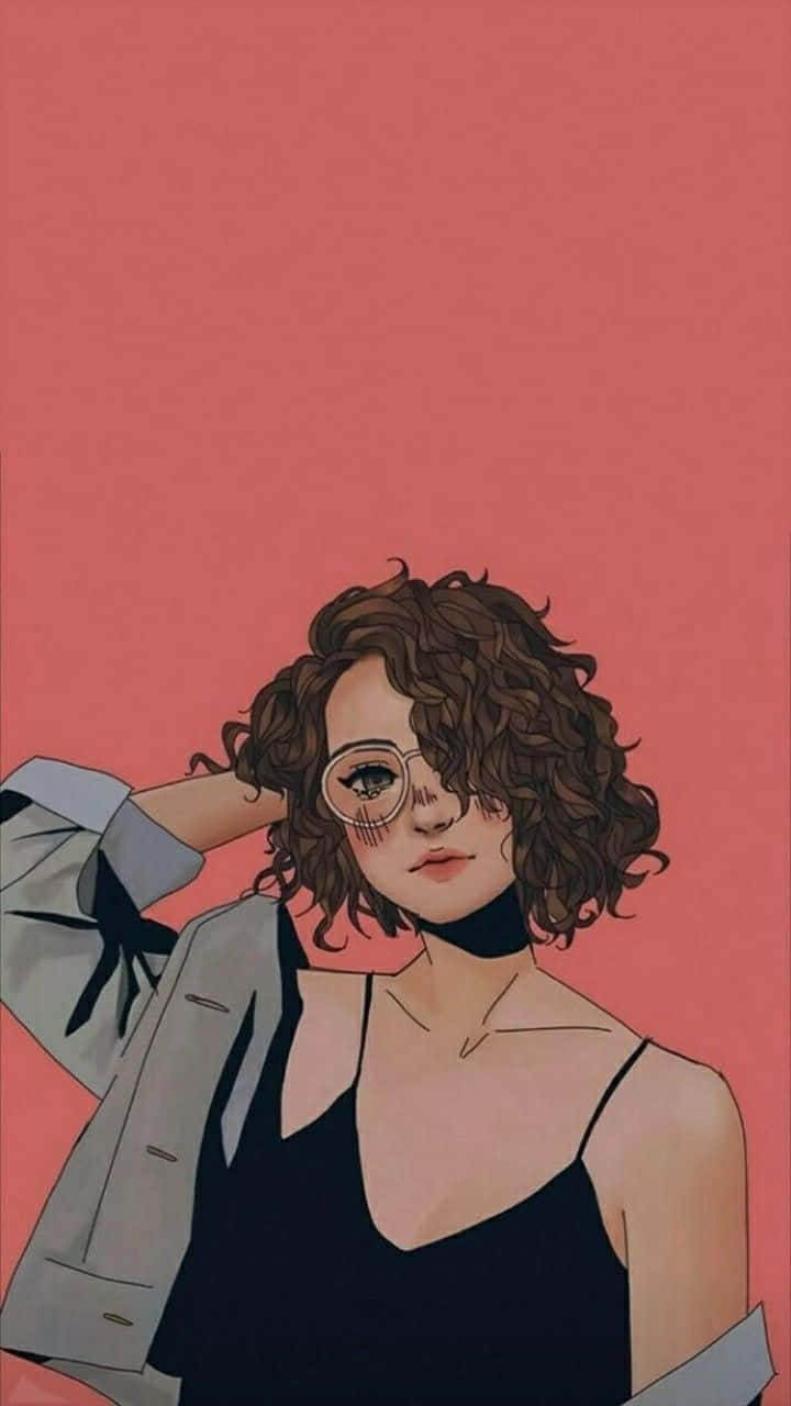 girl drawing tumblr, curly brown hair, glasses, HD Phone Wallpaper