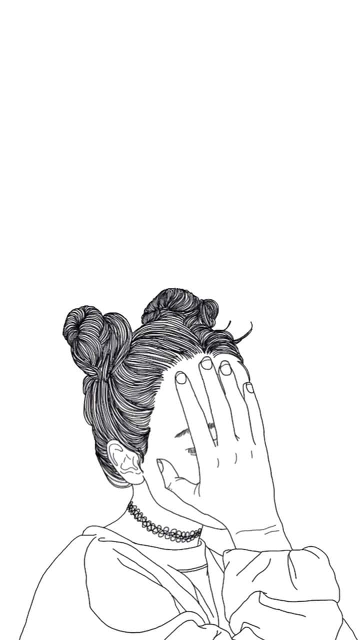 girl drawing tumblr, twin buns, minimalist line drawing, HD Phone Wallpaper
