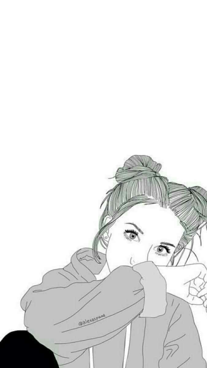 girl drawing tumblr, messy bun, hoodie, SD Phone Wallpaper