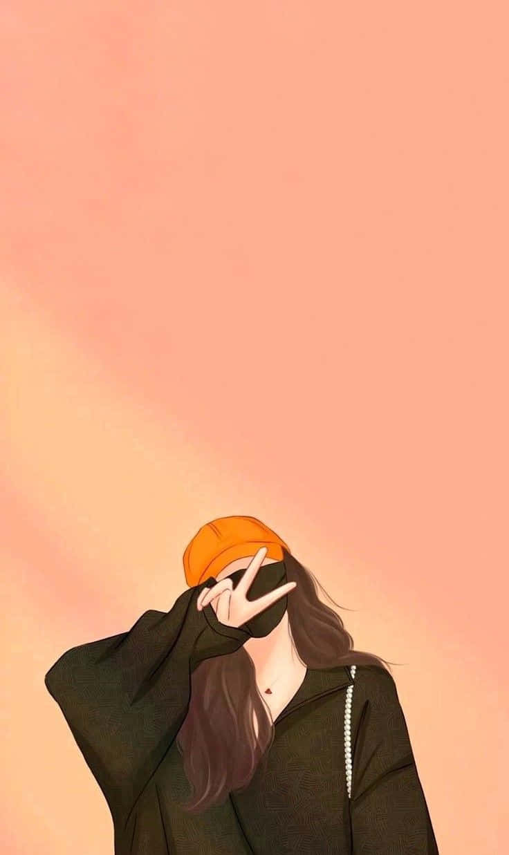 girl drawing tumblr, black hoodie, orange cap, SD Phone Wallpaper