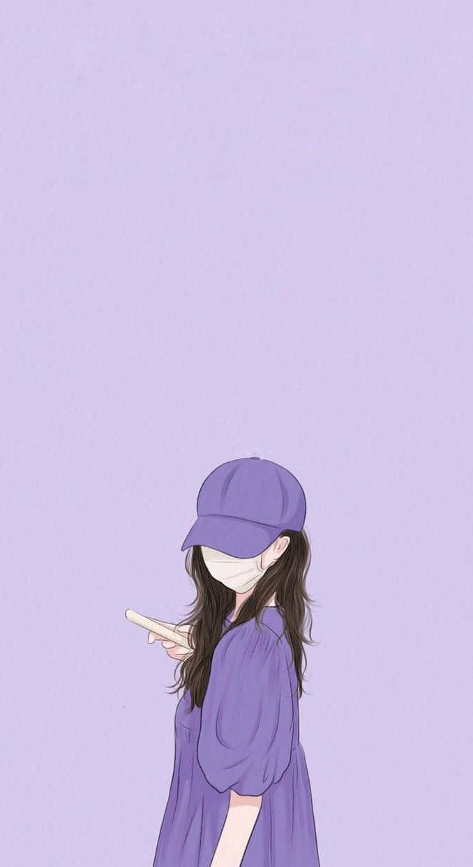 girl drawing tumblr, purple outfit, cap, SD Phone Wallpaper