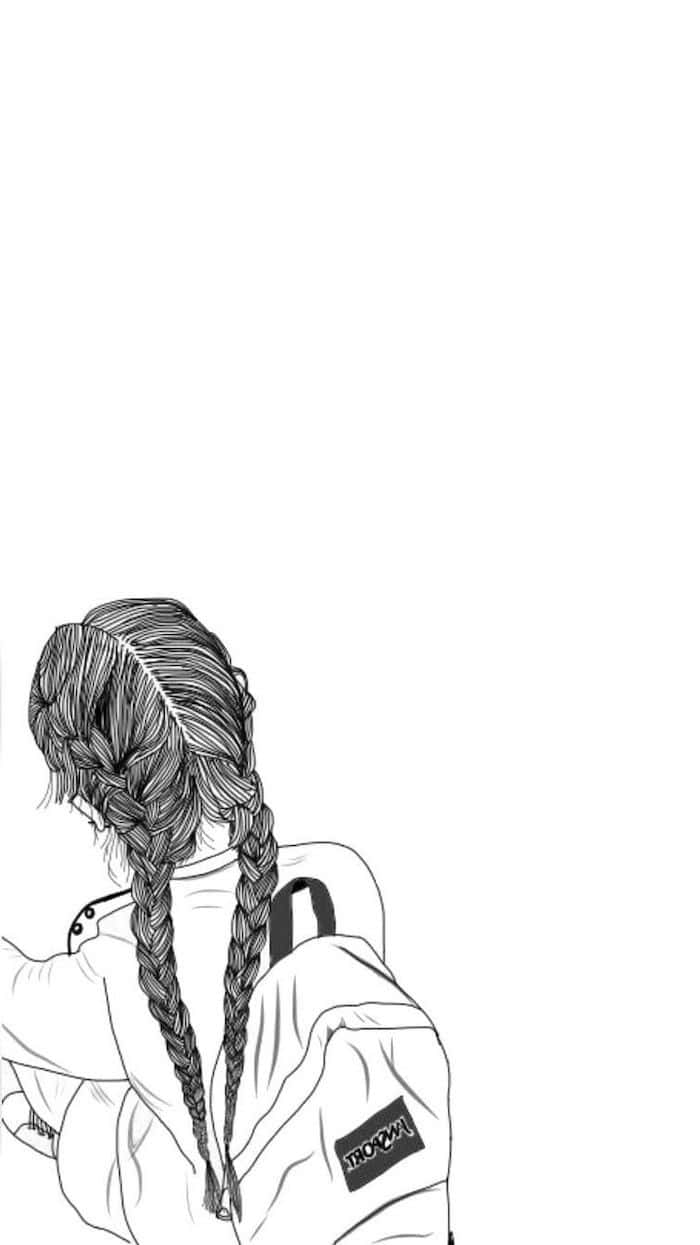 girl drawing, sketchpad, black and white line drawing, SD Phone Wallpaper
