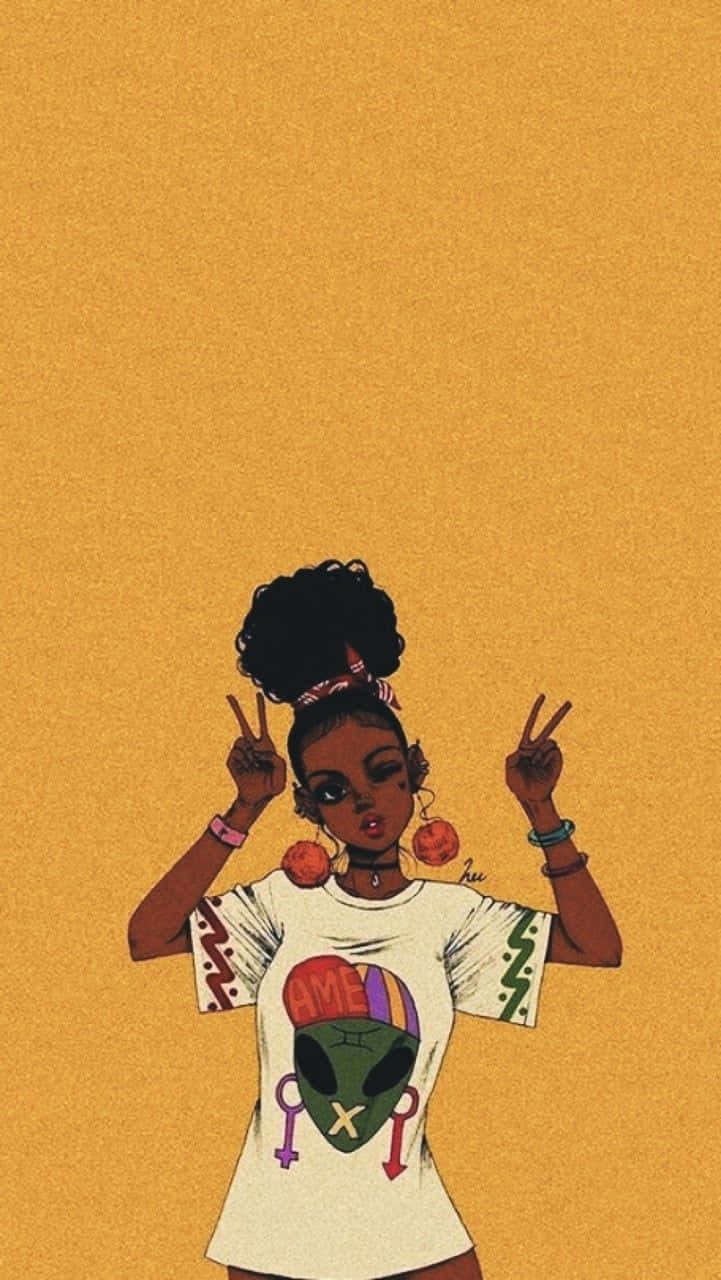 girl drawing tumblr, afro hair, peace signs, HD Phone Wallpaper