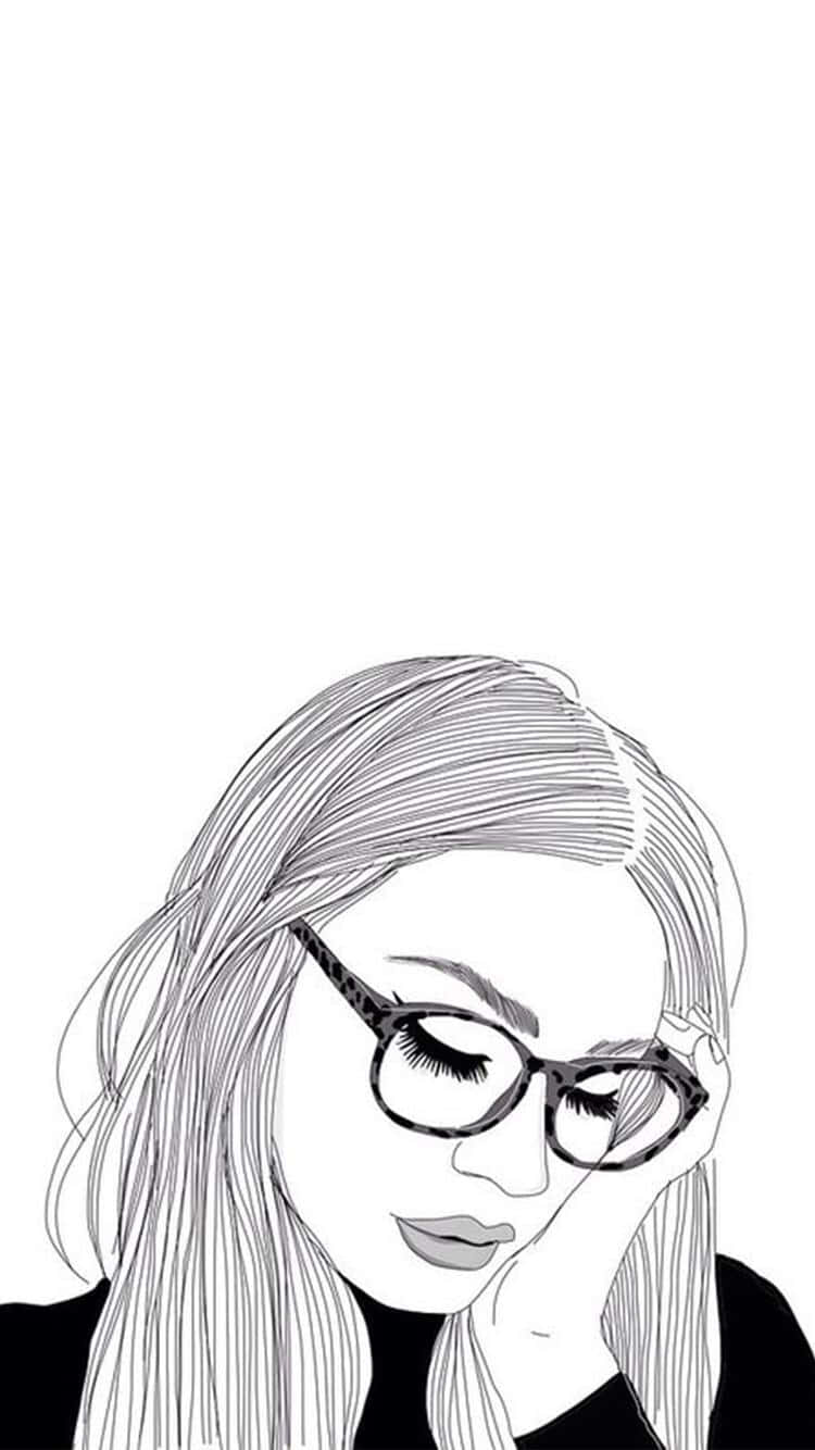 girl drawing tumblr, minimalist line-art illustration, woman with glasses, HD Phone Wallpaper