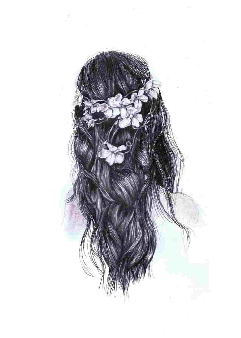 girl drawing tumblr, pencil sketch, flowing dark hair, HD Phone Wallpaper