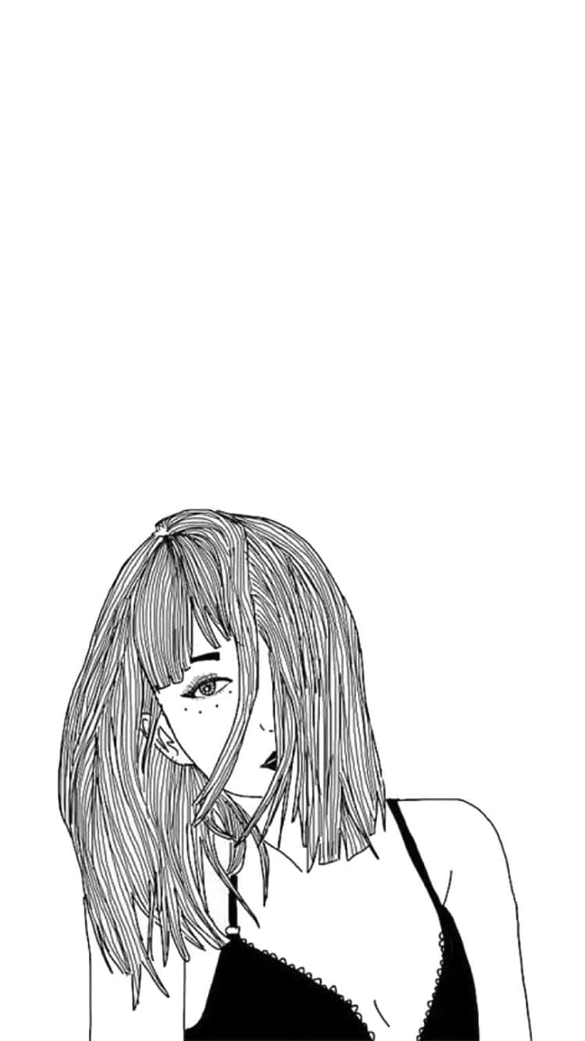 girl drawing tumblr, minimalist black and white line art, young woman, HD Phone Wallpaper