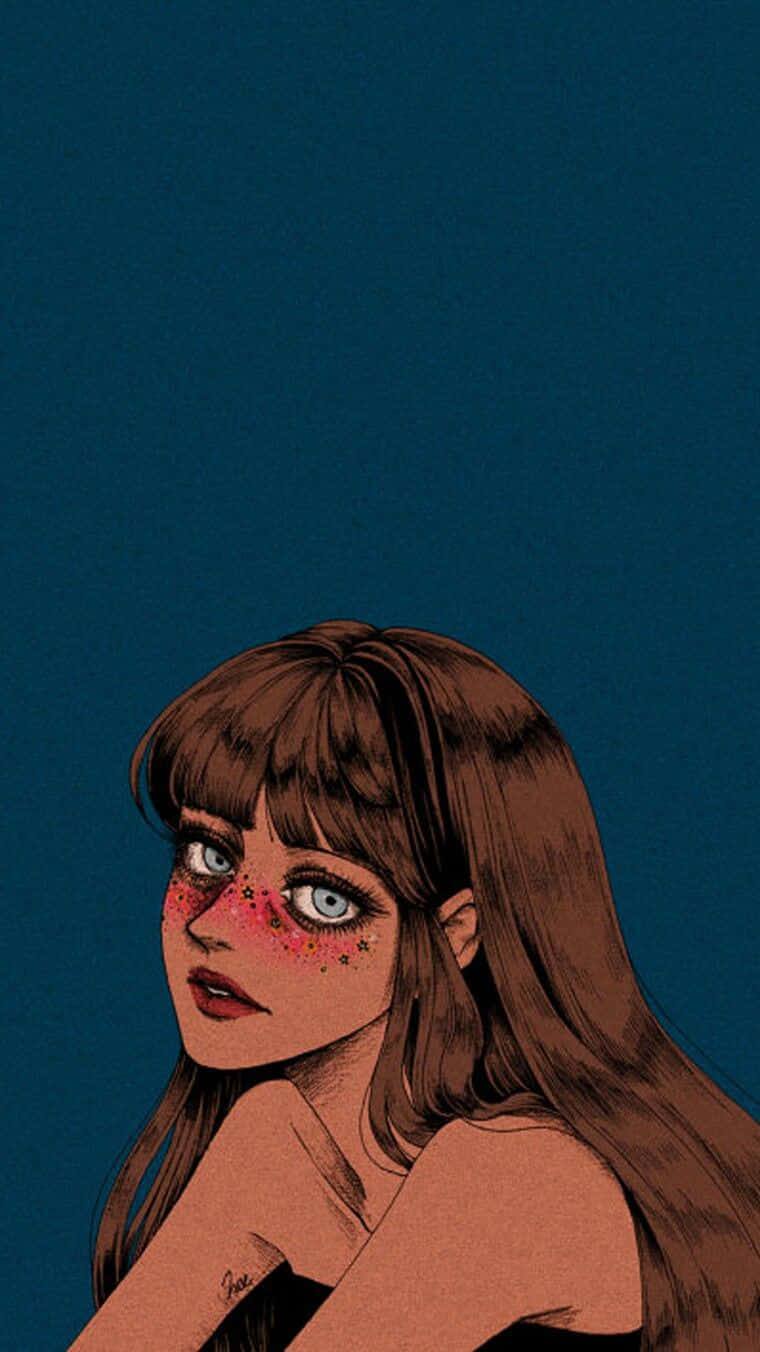 girl drawing tumblr, brown hair, glittery pink face paint, HD Phone Wallpaper