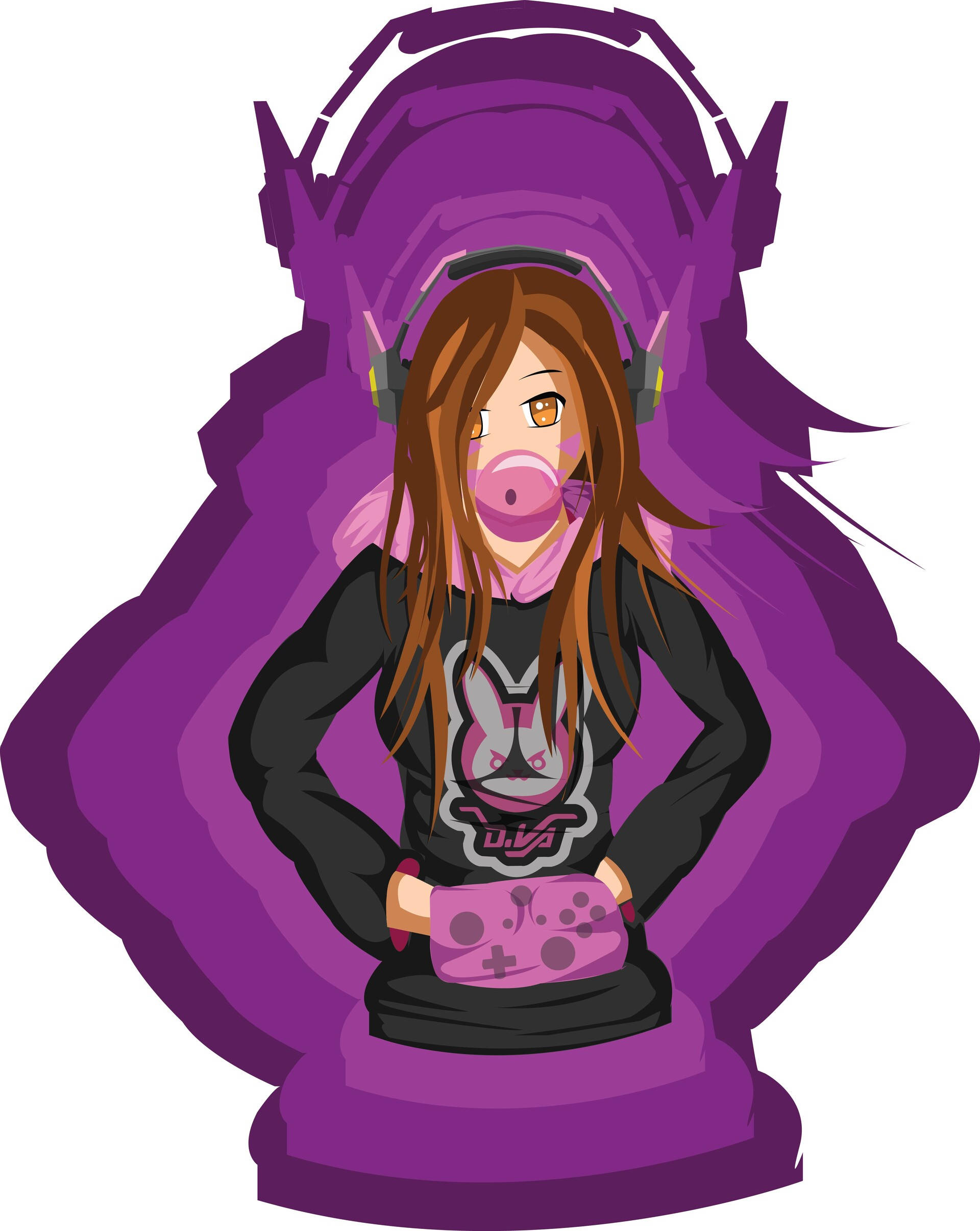 emo girl gamer logo, anime girl, brown hair, Full HD Phone Wallpaper