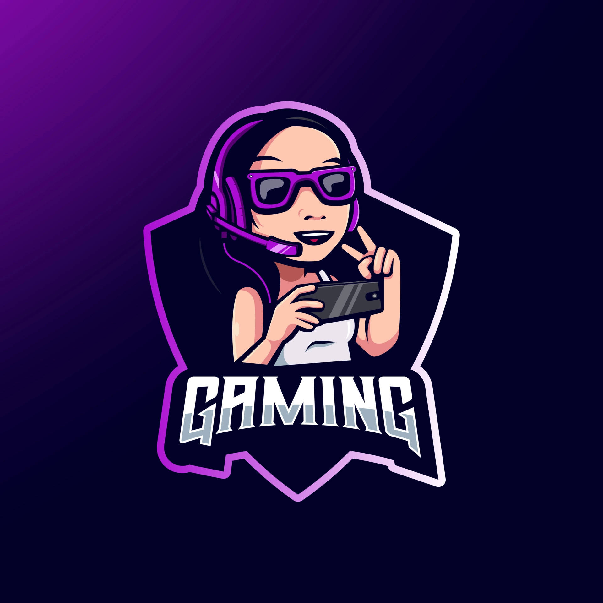 purple girl gamer logo, gamer girl, purple sunglasses, Full HD Desktop Wallpaper